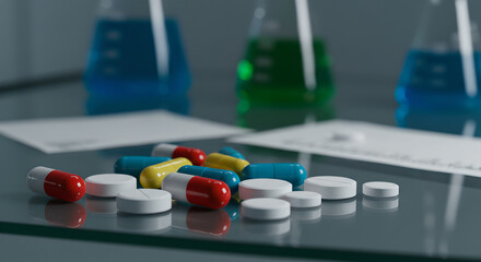 Pills and Capsules in a Petri Dish in a Scientific Laboratory