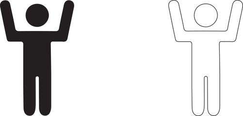 Man with hands raised up. Vector icon.