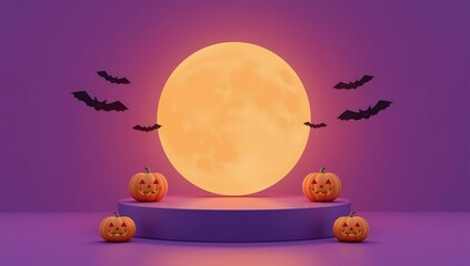 Halloween product display with pumpkins and moon