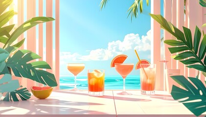 Paper craft tropical cocktails and drinks for summer holidays