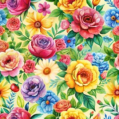 Colorful flower pattern with many different types of flowers