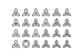 vector outline icons Holly (Types) green holly red holly white holly frosted holly snowy holly glitter holly golden holly silver holly painted holly carved holly glass holly crystal holly.