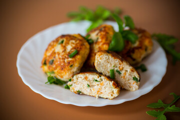 Appetizing homemade chicken cutlets on a brown background