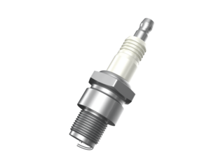 Essential Ignition System Spark Plug: Crisp 3D Rendered Shiny Silver Auto Part with Ceramic Insulator, HD Transparent Background. Perfect for Car Service, Automotive Technology and Repair Designs.