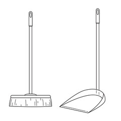 Broom and dustpan. Doodle Illustration on transparent background