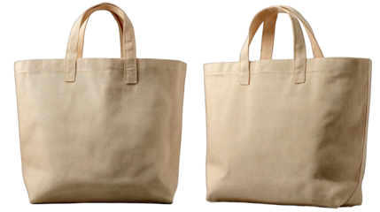Two beige canvas tote bags, side-by-side