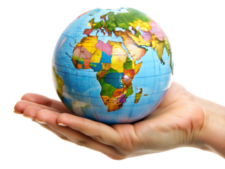 globe in hand isolated on white background ,PNG. AI Generated.