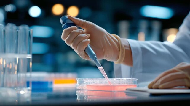 A technician extracts DNA for telomere analysis in a genetics lab with lysis buffers bubbling pipettes dispensing centrifuge tubes spinning and a lab notebook open depicted