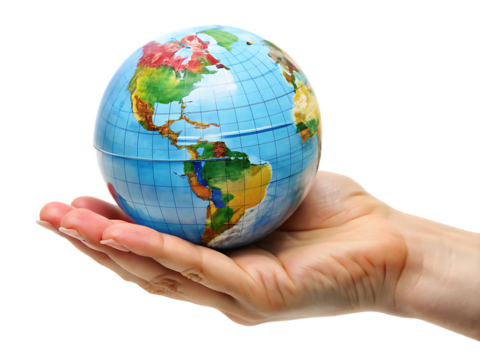 globe in hand isolated on white background ,PNG. AI Generated.