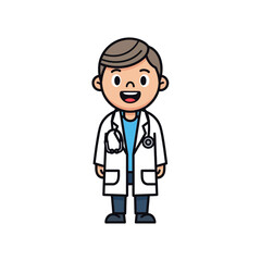 Friendly male doctor character illustration with a stethoscope. Cute cartoon medical professional for healthcare and hospital concepts