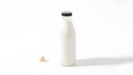 White Glass Milk Bottle with Minimal Geometric Props for Product Ads, Posters, and Banners