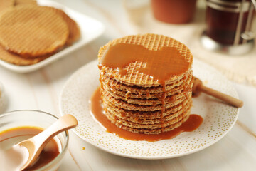 	
Stroopwafel, a thin, round cookie popular throughout the Netherlands