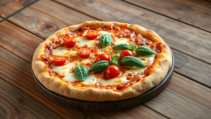 Gourmet Pizza on Wooden Table for Social Media, Flyers, and Website Presentations