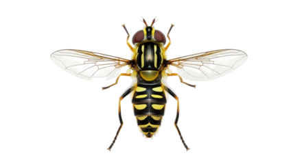 Isolated Hoverfly insect with detailed wings, isolated in studio for use in a design or other purpose