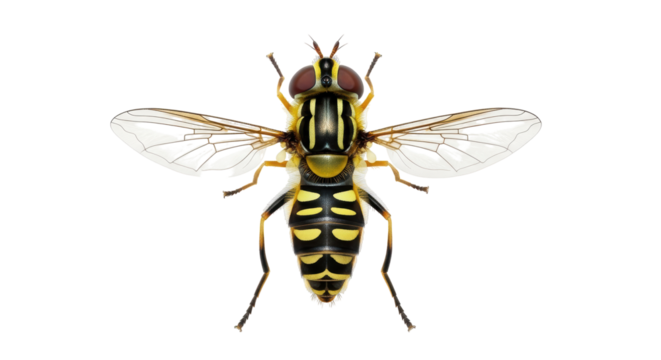 Isolated Hoverfly insect with detailed wings, isolated in studio for use in a design or other purpose