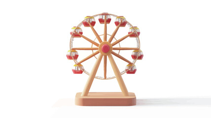 A digital rendering of a miniature ferris wheel against a white background. The model is low-poly, showing simple shapes and colors.  The ferris wheel is primarily light brown/beige and features
