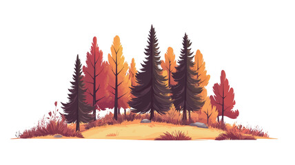 A digital painting or illustration depicting a small grove of trees on a gently sloping hill against a white background.  The trees are primarily evergreens (pines or similar conifers) with several