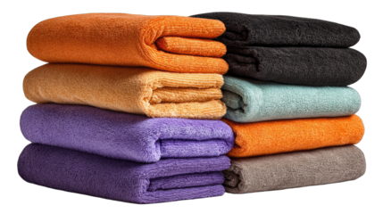 Stacked colorful towels in various shades