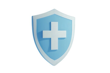 Fototapeta premium A blue shield with a white cross isolated on transparent background, symbolizing protection, security, and faith, rendered in a modern, minimalist style with soft lighting