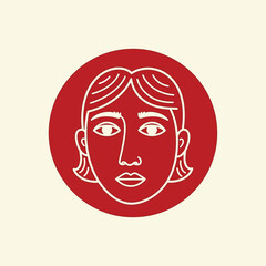 Minimalist graphic illustration of a young person's face in a red circle