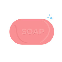 Pink bar soap for bathing and maintaining skin cleanliness and overall body health, flat art design style.
