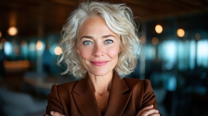 A poised businesswoman in a modern office setting radiating confidence and professionalism, ready to lead and inspire in her dynamic corporate environment.