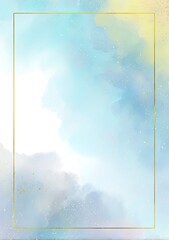 Abstract Blue Watercolor Background Gold Frame
