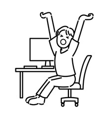 診察が終わって伸びをする医師のイラスト　線画のみ