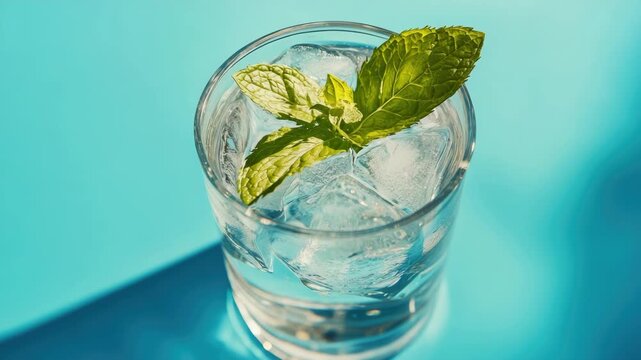 A refreshing ice cold beverage with a sprig of mint garnish. Perfect for a summer day or anytime you want a cool and invigorating drink.