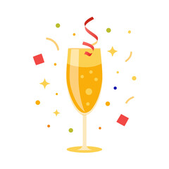 Elegant Flat Vector of New Year Champagne Glass with Confetti Sparkles and Glowing Background
Champagne Toast Vector, Festive Drink Illustration, Party Celebration Art
