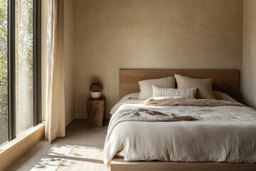A bed in a bedroom with a window