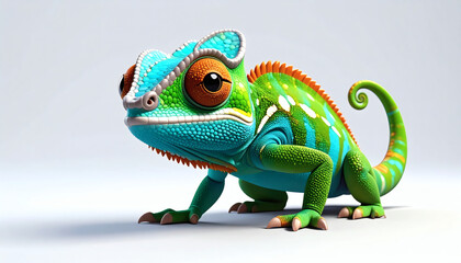 Fototapeta premium Cartoonish chameleon 3D icon cute playful reptile illustration isolated on clean white background perfect for apps logos graphics decor