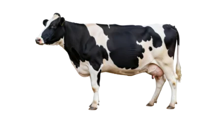 Fototapete Kuh Isolated dairy cow standing in studio, Holstein black and white, farm animal mammal, long shot  © Emil