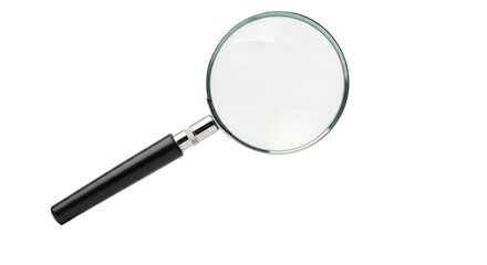Isolated magnifying glass enhances the examination of text below in a close-up perspective
