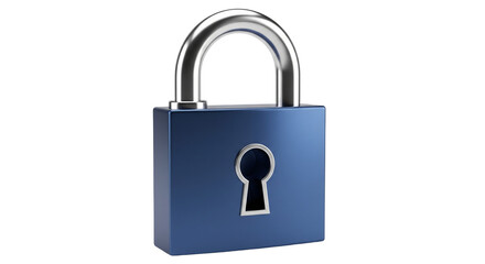 Isolated blue padlock with metallic loop offers security in a minimalist design, protection