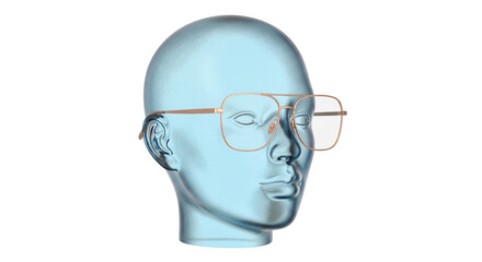Isolated eyeglass display on head mannequin perfect for showcasing stylish eyewear, 3D render
