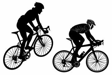 Fototapeta premium Silhouetted cyclists riding road bikes, showcasing athletic activity and outdoor cycling, with helmets.