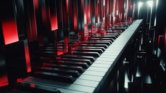 Exploring the dynamic interaction of abstract keyboards amidst a vibrant digital landscape, Abstract keyboards are triggered randomly