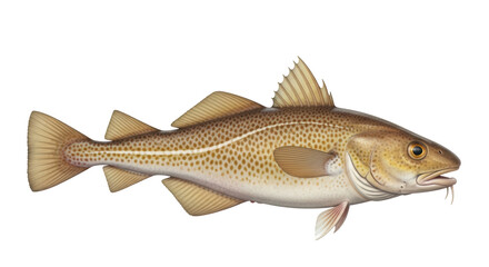 Isolated Illustration of Atlantic Cod Fish with Brown Spots and Barbels under Chin