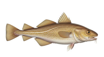 Isolated Illustration of Atlantic Cod Fish with Brown Spots and Barbels under Chin