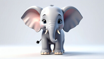 Cartoonish elephant 3D icon cute playful wild animal illustration isolated on clean white background perfect for apps logos graphics decor