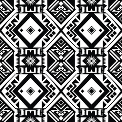 Geometric Tribal Seamless Black and White Vector Pattern