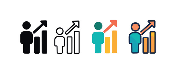 Obraz premium Vector icon business growth chart same pose same proportions four styles black solid glyph outline minimal flat multicolor filled cartoon flat shaded.