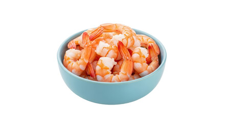 Isolated cooked shrimp in a blue bowl are ready to be used in a variety of recipes