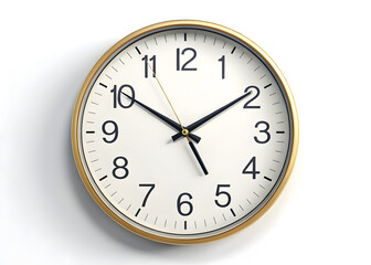 Modern wall clock with a gold frame displaying the time on a white background