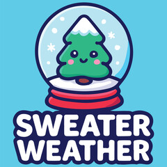 Fototapeta premium Adorable Snow Globe with Tree – Sweater Weather Illustration