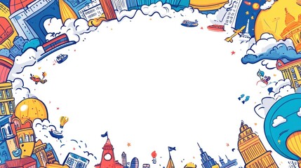 Colorful doodle cityscape frame