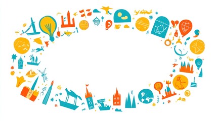 Colorful oval frame with diverse icons