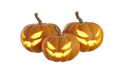 Halloween pumpkins group isolated on transparent background.