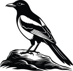 A cute colorful vector cartoon of a wild tropical bird with an orange beak perching on a tree branch